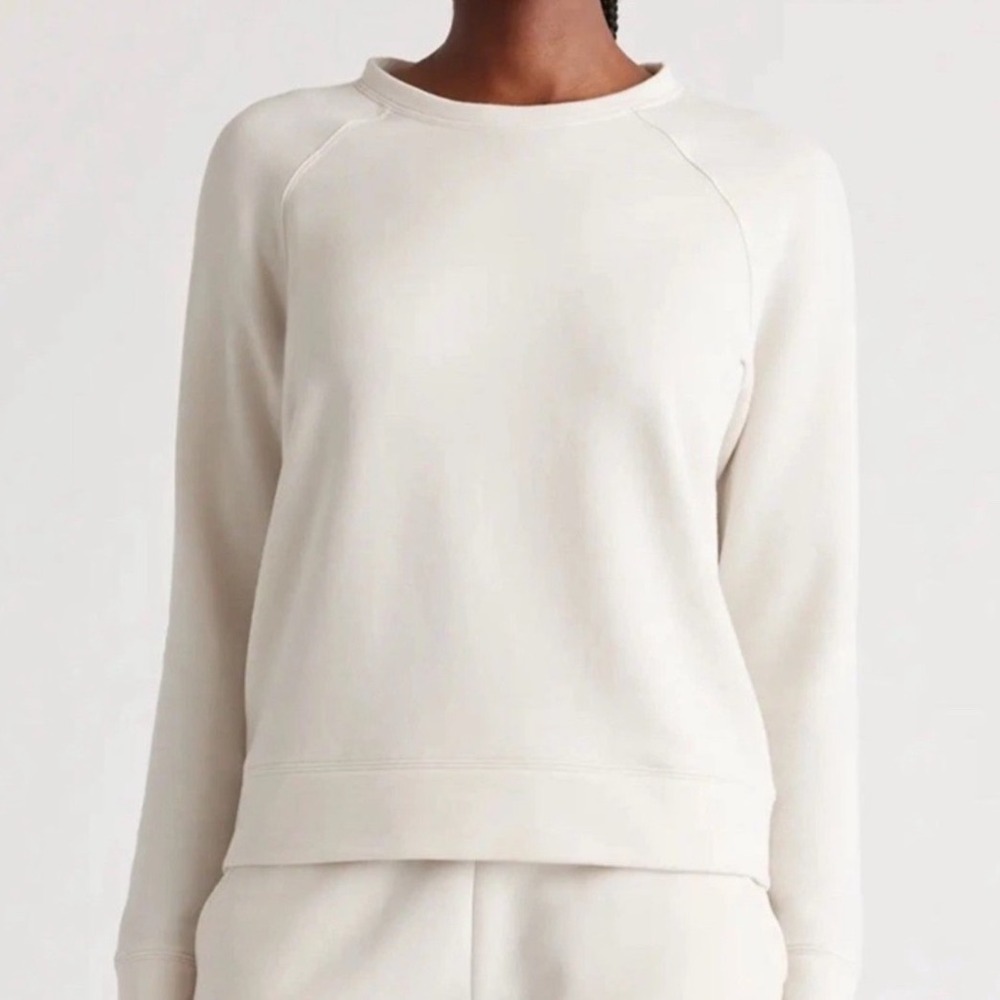 Quince SuperSoft Fleece Crew Off-White Raglan Sweatshirt Women Small